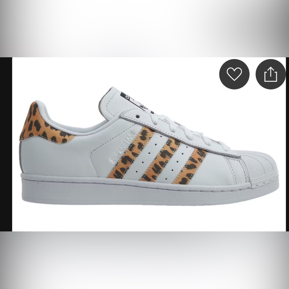 Adidas White and Cheetah Patterned Sneakers Size US 6